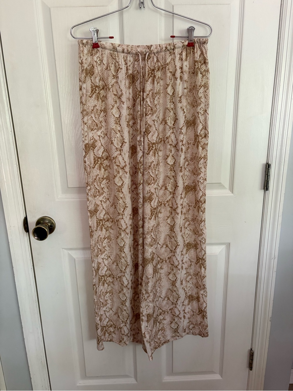aerie Beige Snake-Print Wide Leg Silky Pants